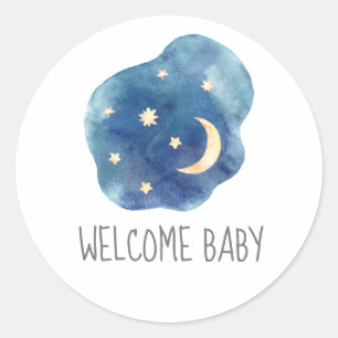 Moon and Stars Begrüßungs-Baby-Aufkleber Runder Aufkleber