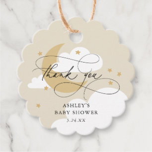 Moon and Stars Beige Script Baby Dusche Vielen Dan Geschenkanhänger