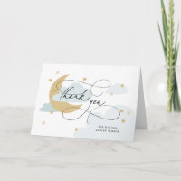 Moon and Stars Blue Script Baby Dusche