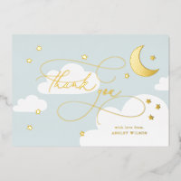 Moon and Stars Blue Script Baby Vielen Dank