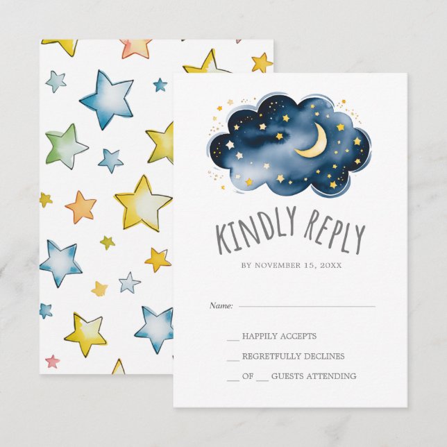 Moon and Stars Boy Baby Dusche UAWG RSVP Karte (Vorne/Hinten)