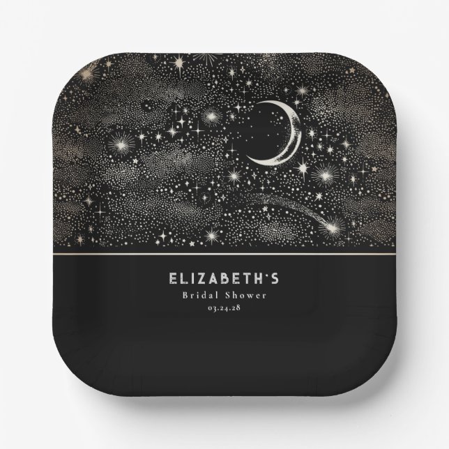 Moon and Stars Celestial Starry Night Pappteller (Vorderseite)