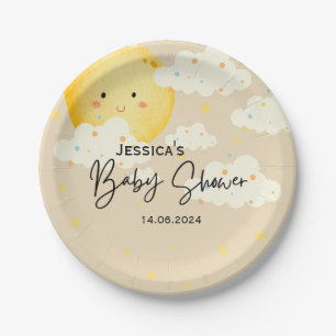 Moon and Stars Cream Baby Dusche Pappteller