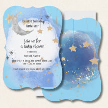 Moon and Stars Dark Blue Watercolor Gold Abstrakt