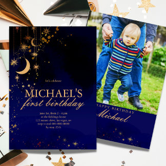 Moon and Stars Einladung zum ersten Geburtstag