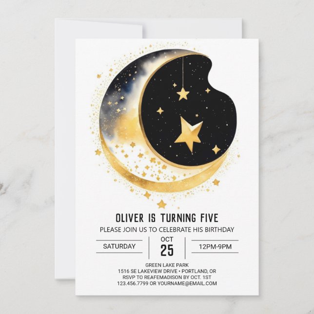Moon and Stars Fantasy Birthday Einladung (Vorderseite)