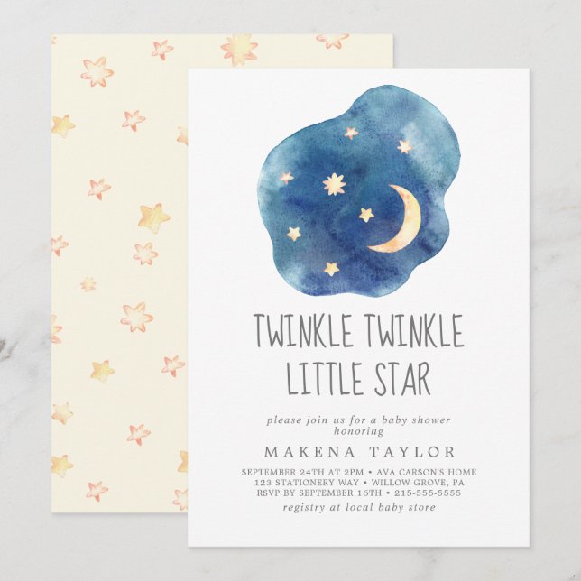 Moon and Stars Gender Neutral Twinkle Twinkle Einladung (Vorne/Hinten)