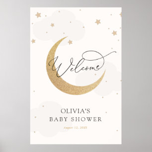 Moon and Stars Gray Baby Dusche Begrüßungszeichen Poster