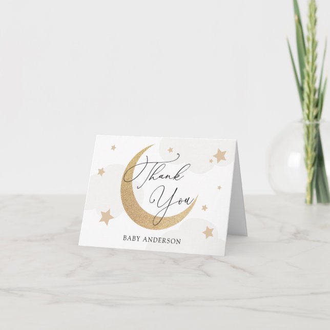 Moon and Stars Gray Clouds Kinderdusche Vielen Dan Dankeskarte (Vorderseite)