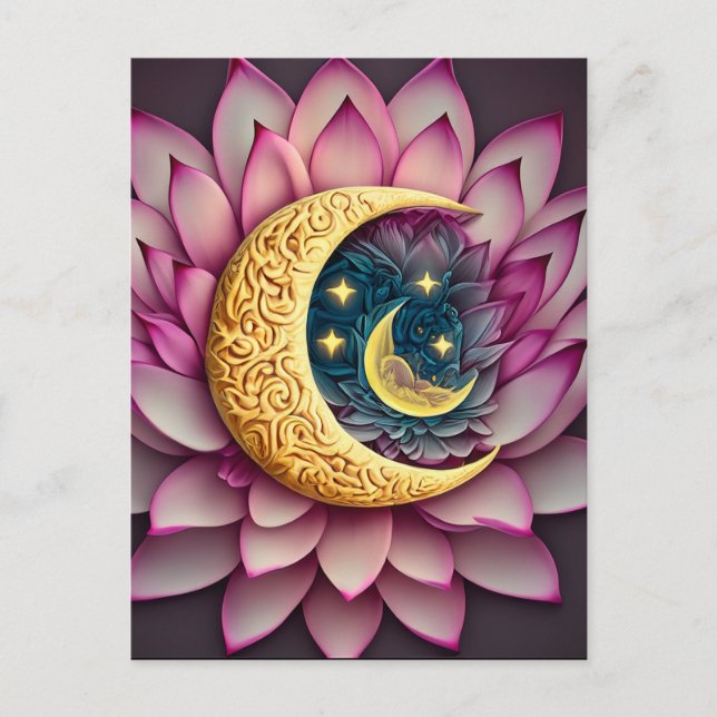 Moon and Stars Lotus Blume Erleuchtung Postkarte (Vorderseite)