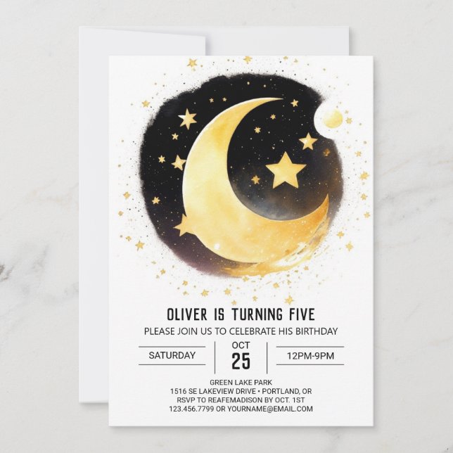 Moon and Stars Magic Birthday Einladung (Vorderseite)