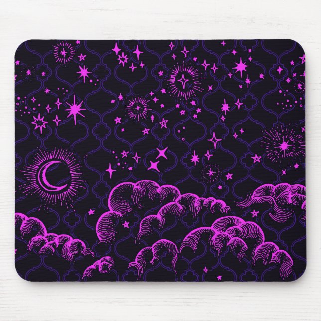 "Moon and Stars" Marokkanisch (rosa) Mousepad (Vorne)
