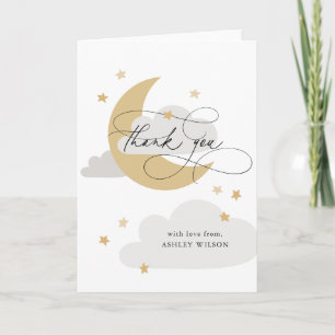 Moon and Stars Matte Grays Script Baby Shower als Dankeskarte