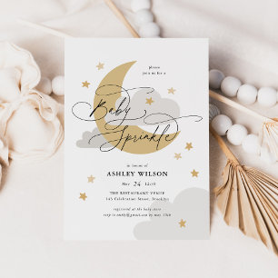 Moon and Stars Matte Neutrals Script Baby Sprinkle Einladung