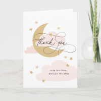 Moon and Stars Matte Pink Script Baby Dusche Danke
