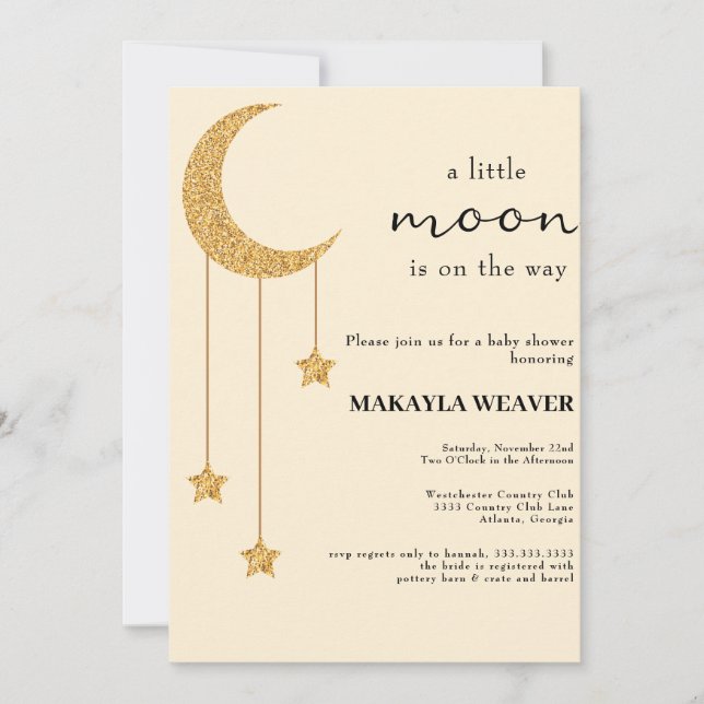 Moon and Stars Matte Pinks Script Baby Dusche Einladung (Vorderseite)