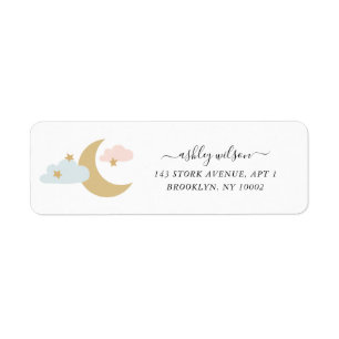 Moon and Stars Modern Script Gold Pink Blue Label
