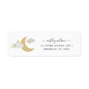 Moon and Stars Modern Script Gold und Grau Label
