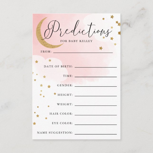 Moon and Stars Pink Baby Showcard Begleitkarte (Vorderseite)
