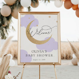 Moon and Stars Purple Baby Shower Welcome Sign Poster