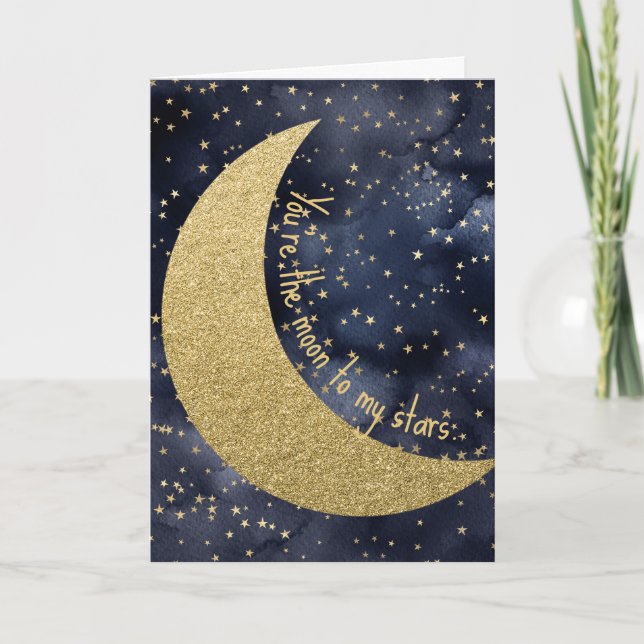 Moon and Stars Romantische Liebe Feiertagskarte (Vorderseite)