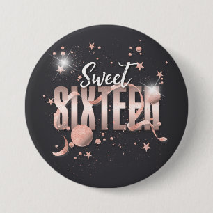 Moon and Stars Sweet 16 Rose Gold/Blk ID788 Button