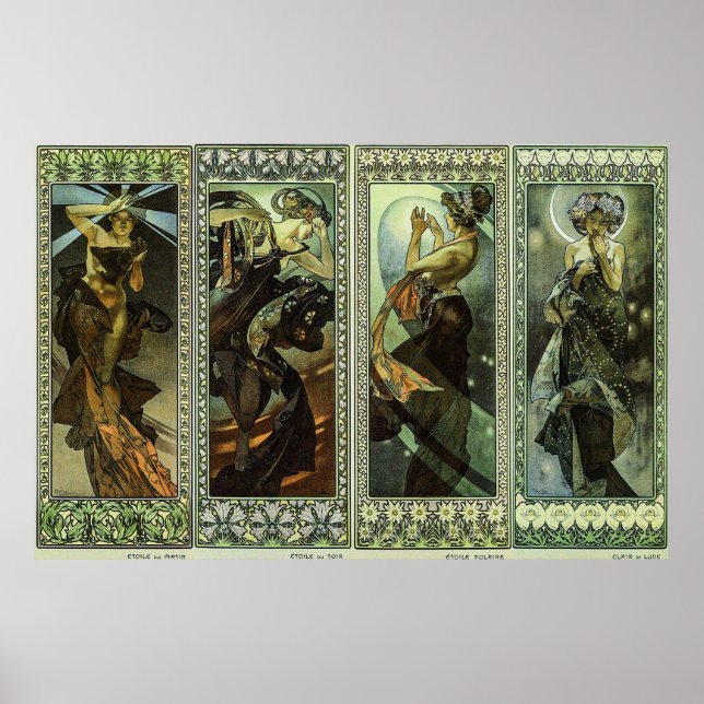 Moon and Stars von Alphonse Mucha Poster (Vorne)