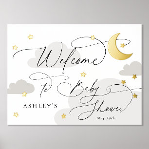 Moon and Stars Wolken Grau Welcome Baby Dusche Foliendrucke