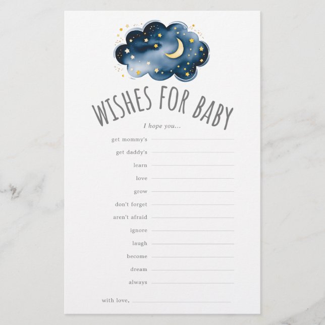 Moon and Stars Wünsche für Babyduschberatungskarte Flyer (Vorne)