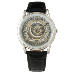 Moon and Sun motif AI beobachten Gesicht Armbanduhr