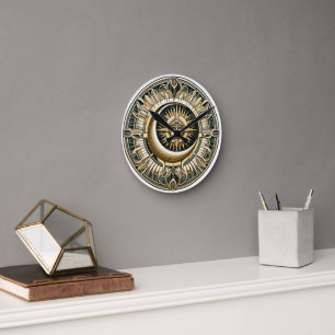 Moon and Sun motif AI beobachten Gesicht Runde Wanduhr