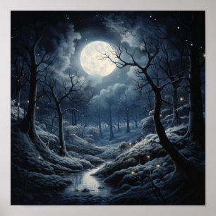 Moon at Night Sky Poster - Atemberaubender Kunstdr
