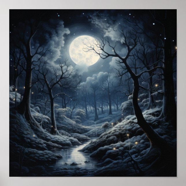 Moon at Night Sky Poster - Atemberaubender Kunstdr (Vorne)