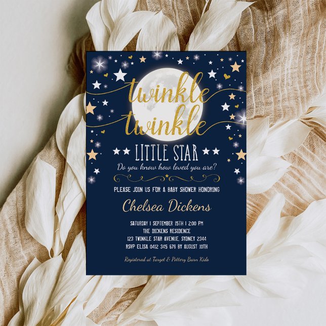 Moon Baby Shower Twinkle Little Star Navy Gold Einladung (Von Creator hochgeladen)