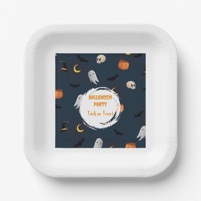 Moon Bat Dark Blue Halloween-Party Niedlich Pappteller (Vorderseite)