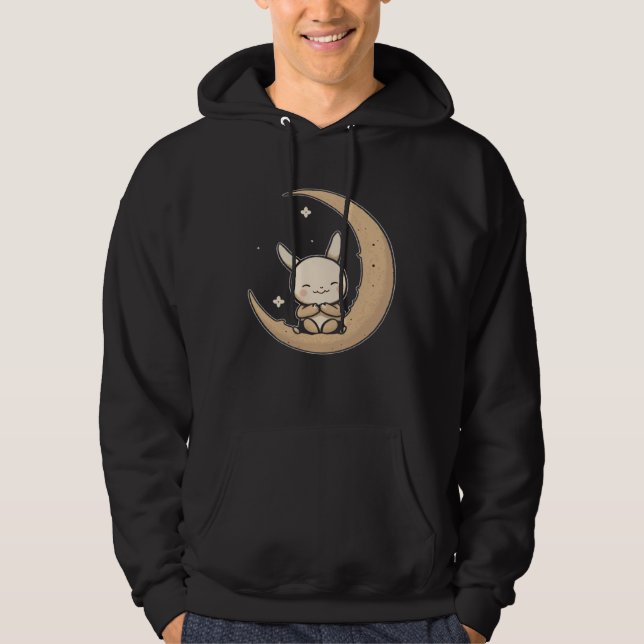 Moon Bunny Rabbit Sitting In Crescent Moon Easter Hoodie (Vorderseite)