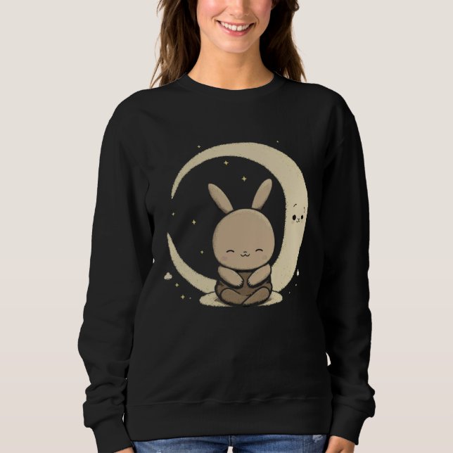 Moon Bunny Rabbit Sitting In Crescent Moon Easter  Sweatshirt (Vorderseite)