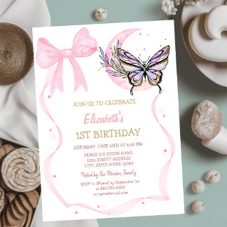 Moon Butterfly Bow gestreift Geburtstag Einladung