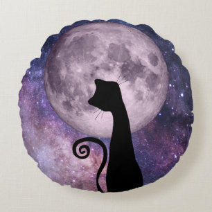 Moon Cat in rosa und Lila Rundwurfkissen Rundes Kissen
