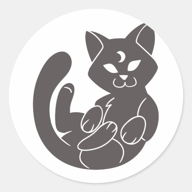 Moon cat niedliche Silhouette - Wählen Sie Hinterg Runder Aufkleber (Vorderseite)