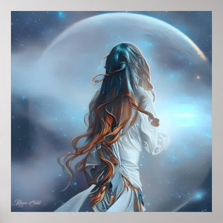 Moon Child AI Fantasy Digitales Kunstdruckportrait Poster