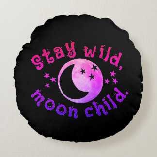 Moon Child Bleibe Wild Pink Black Stars Galaxy Rundes Kissen