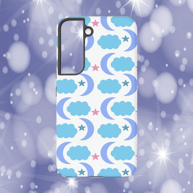 Moon Cloud Stars Blue Purple Pink Samsung Galaxy Hülle (A phone case with a pattern of moons, stars and clouds in blue, purple & pink.)