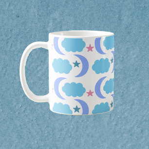 Moon Clouds und Stars Blau Lila Kaffeetasse