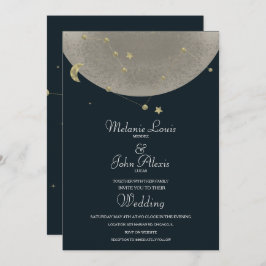 Moon Constellation Gold Celestial Blue Wedding Einladung