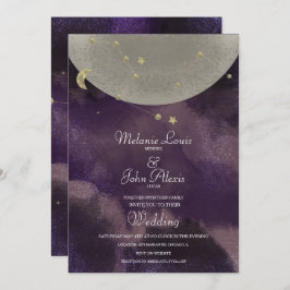 Moon Constellation Gold Lila Celestial Wedding Einladung