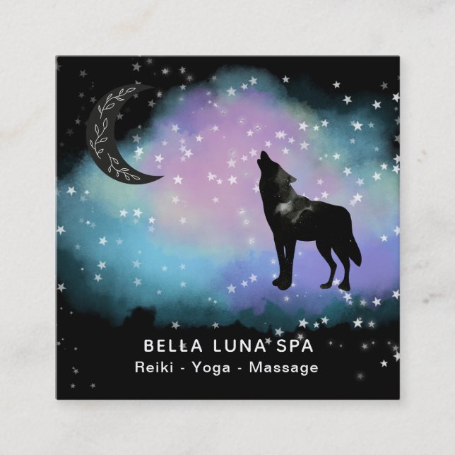 *~* Moon Cosmic . Howling Wolf Rainbow Shaman Quadratische Visitenkarte (Vorderseite)