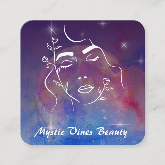 *~* Moon Cosmic Pflanze Goddess Woman Floral QR   Quadratische Visitenkarte (Vorderseite)