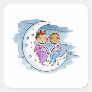 Moon Couple Quadratischer Aufkleber