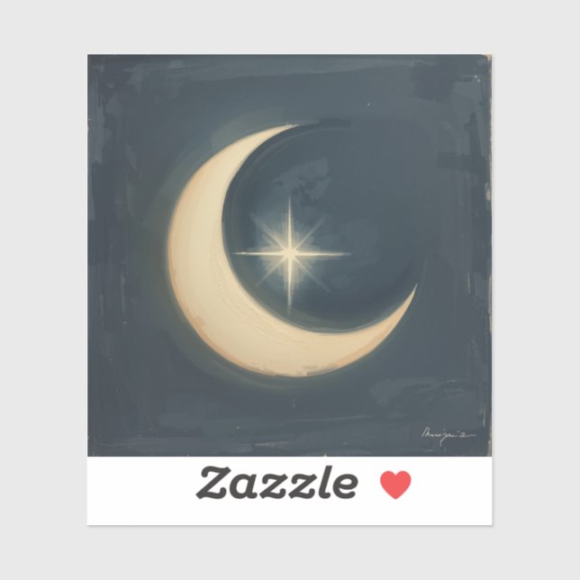 Moon Cradling a Star 🌌🎨 Aufkleber (Blatt)